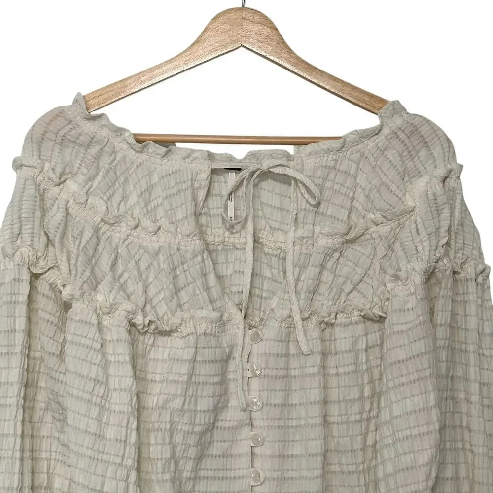 Free People Hailey Cropped Blouse in Ivory (M)